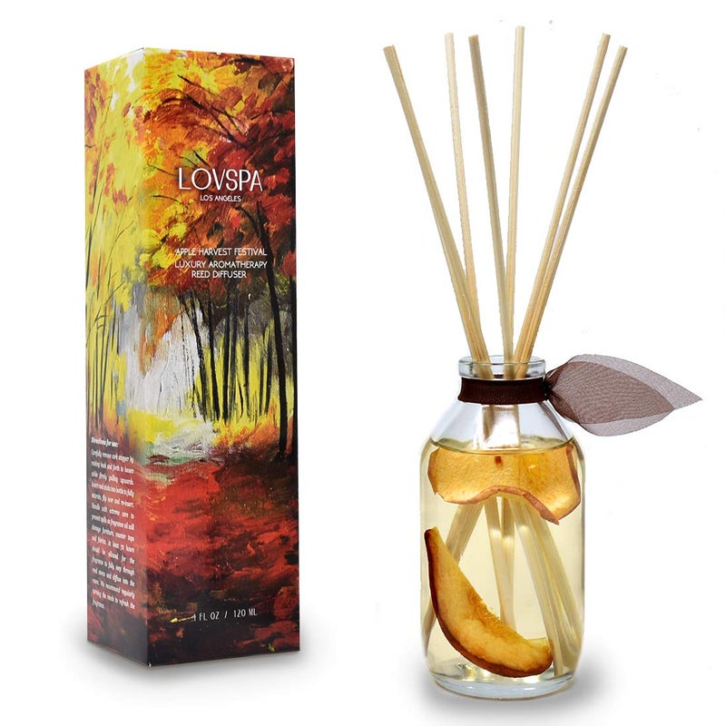 LOVSPA Reed Diffuser Set, Apple Harvest Scented Oil Diffuser with Sticks, Home Fragrance Accessories for Bathroom Shelf Decor, Aroma Diffusers for Home or Office Fall Decor, USA Made - Image 1